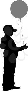 Silhouette of boy with balloon on a white background. Vector illustration.