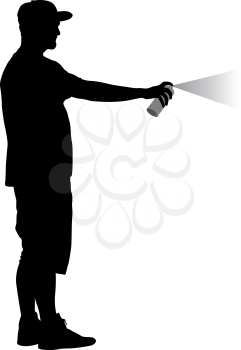 Silhouette man holding a spray on a white background. Vector illustration.