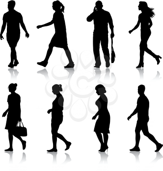 Set black silhouettes of beautiful man and woman on white background. Vector illustration.