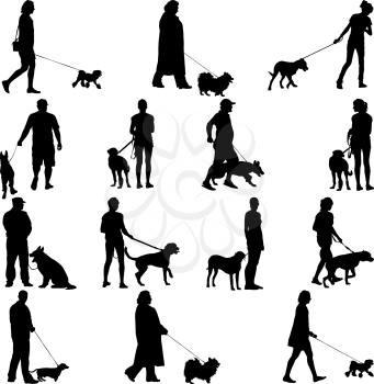 Set ilhouette of people and dog. Vector illustration.