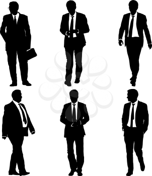 Set silhouette businessman man in suit with tie on a white background. Vector illustration.