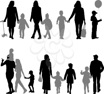 Set silhouette of happy family on a white background. Vector illustration