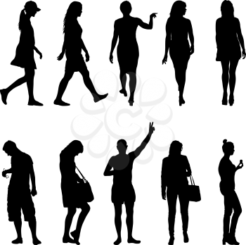 Set black silhouettes of beautiful man and woman on white background.