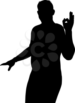 Black silhouette of a man showing hand sign OK.