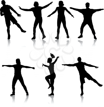 Black set silhouettes Dancing on white background. Vector illustration.