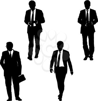 Set silhouette businessman man in suit with tie on a white background. Vector illustration.