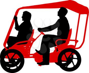 Silhouette of two athletes on tandem bicycle on white background.
