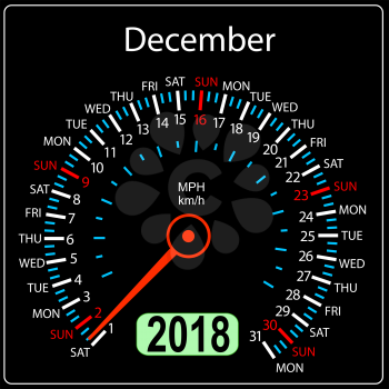 Year 2018 calendar speedometer car in concept. December.