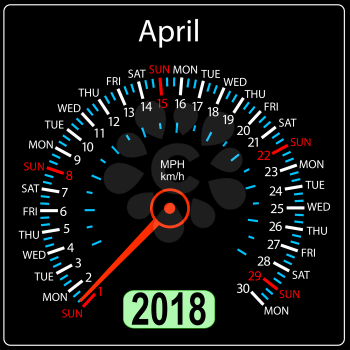 Year 2018 calendar speedometer car in concept. April.
