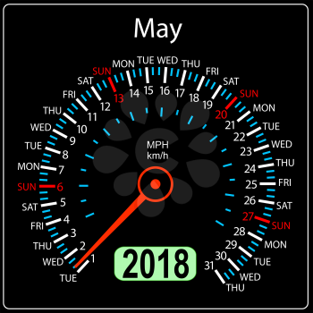 Year 2018 calendar speedometer car in concept. May.