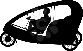 Silhouette of a tricycle male on white background.