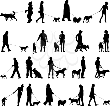 Set ilhouette of people and dog. Vector illustration.