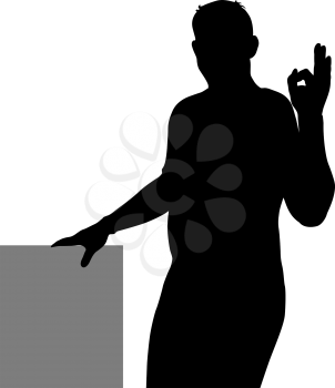 Black silhouette of a man showing hand sign OK.
