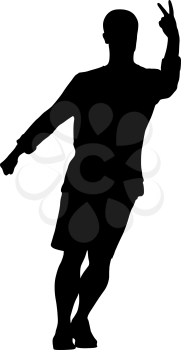Black silhouettes man with arm raised on a white background.