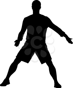 Black silhouettes man with arm raised on a white background.