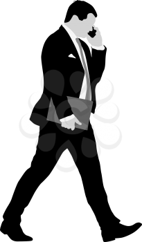 Silhouette businessman talking on the phone, a white background.