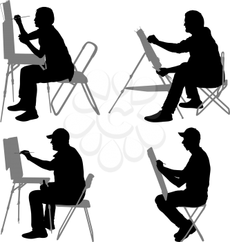 Set silhouette, artist at work on a white background.