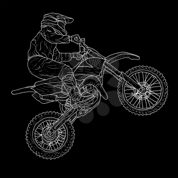 Motocross drivers silhouette sketch on white background.