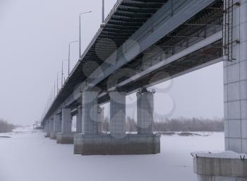 The bridge across the Ob River in the city of Barnaul Russia.