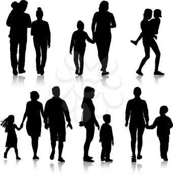 Set silhouette of happy family on a white background.