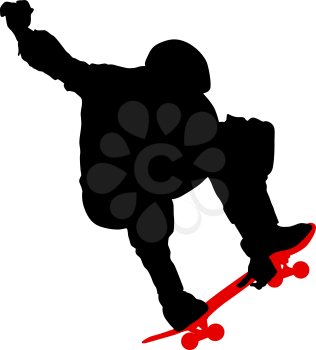 Black silhouette of an athlete skateboarder in a jump.