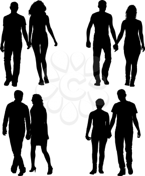 Set couples man and woman silhouettes on a white background.