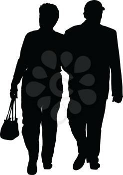 Silhouette man and woman walking hand in hand.