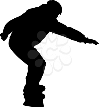 Black silhouettes snowboarders on white background illustration.