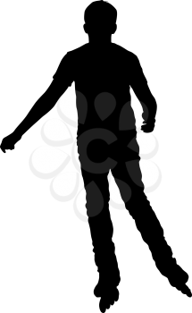 Black silhouette of an athlete on roller skates on a white background.
