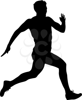 Black Silhouettes Runners sprint men on white background.