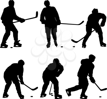 Set of silhouettes hockey player. Isolated on white.
