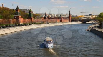 MOSCOW - MAY 7: Kremlin embankment. Navigation on the Moscow river, on May 7, 2017 in Moscow, Russia.