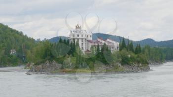 BARNAUL - AUGUST 22: hotel on the island river Katun in Altai mountains on August 22, 2017 in Barnaul, Russia.