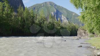 Waves, spray and foam, river Katun in Altai mountains. Siberia, Russia.