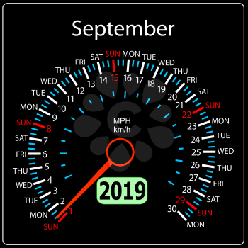 The 2019 year calendar speedometer a car September.