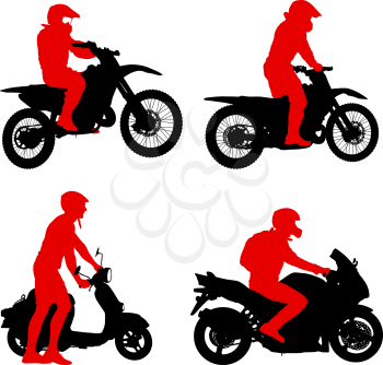 Set silhouettes Rider participates motocross championship on white background.