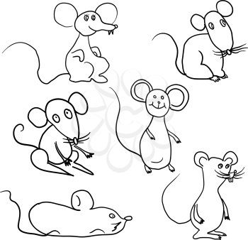 Set sketch silhouette sketch mouse white background illustration.