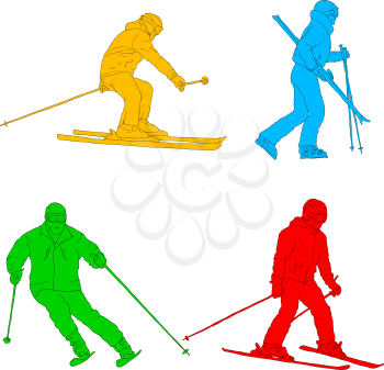 Set sketches silhouettes snowboarders on white background illustration.