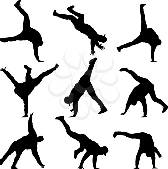 Black set Silhouettes breakdancer on a white background.