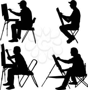 Set silhouette, artist at work on a white background.