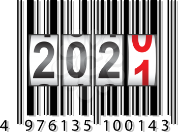 2021 New Year counter, barcode calendar illustration.