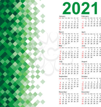 Stylish calendar with Abstract triangle mosaic background for 2021.