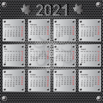 Stylish calendar with metallic effect for 2021.