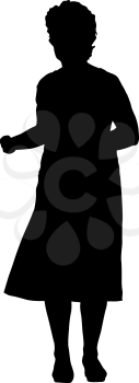 Black silhouettes woman with arm raised on a white background.