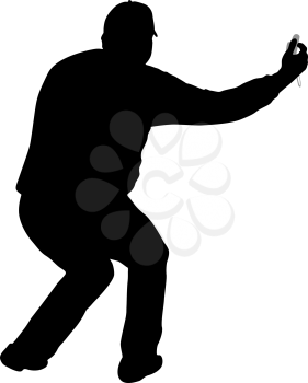 Silhouettes man taking selfie with smartphone on white background.