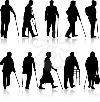 Set ilhouette of disabled people on a white background.