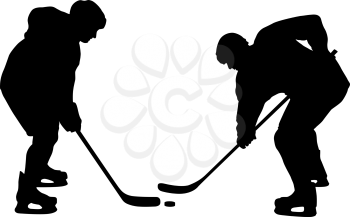 Set of silhouettes of hockey player on white background.