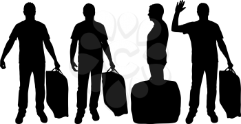 Set silhouette of a man with a briefcase in hand, on a white background.