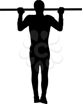 Man doing pull-ups silhouette on a white background.