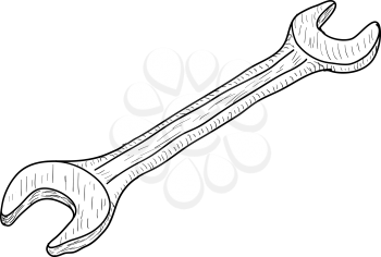Sketch silhouette hand tool open end wrench on a white background.
